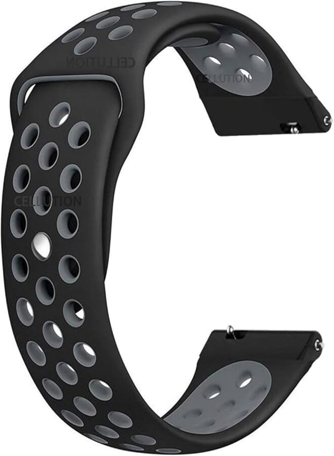 CELLUTION 22mm Soft Silicone Sport Strap for Compatible with Samsung Galaxy Watch 46mm / Gear S3 Frontier/Classic, Amazfit Pace/Stratos/GTR 47mm - Black & Grey Hole
